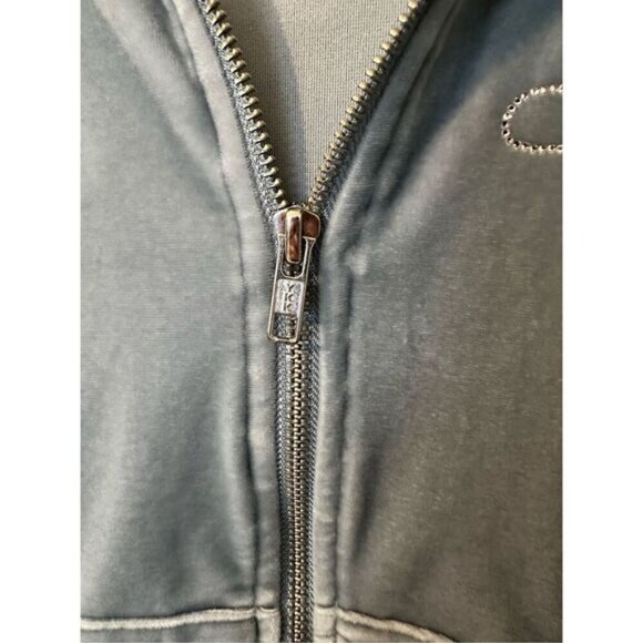 I.AM.GIA Kameron Velour Zip Up Jacket Women Small Blue Bedazzled Ruched - Picture 9 of 16